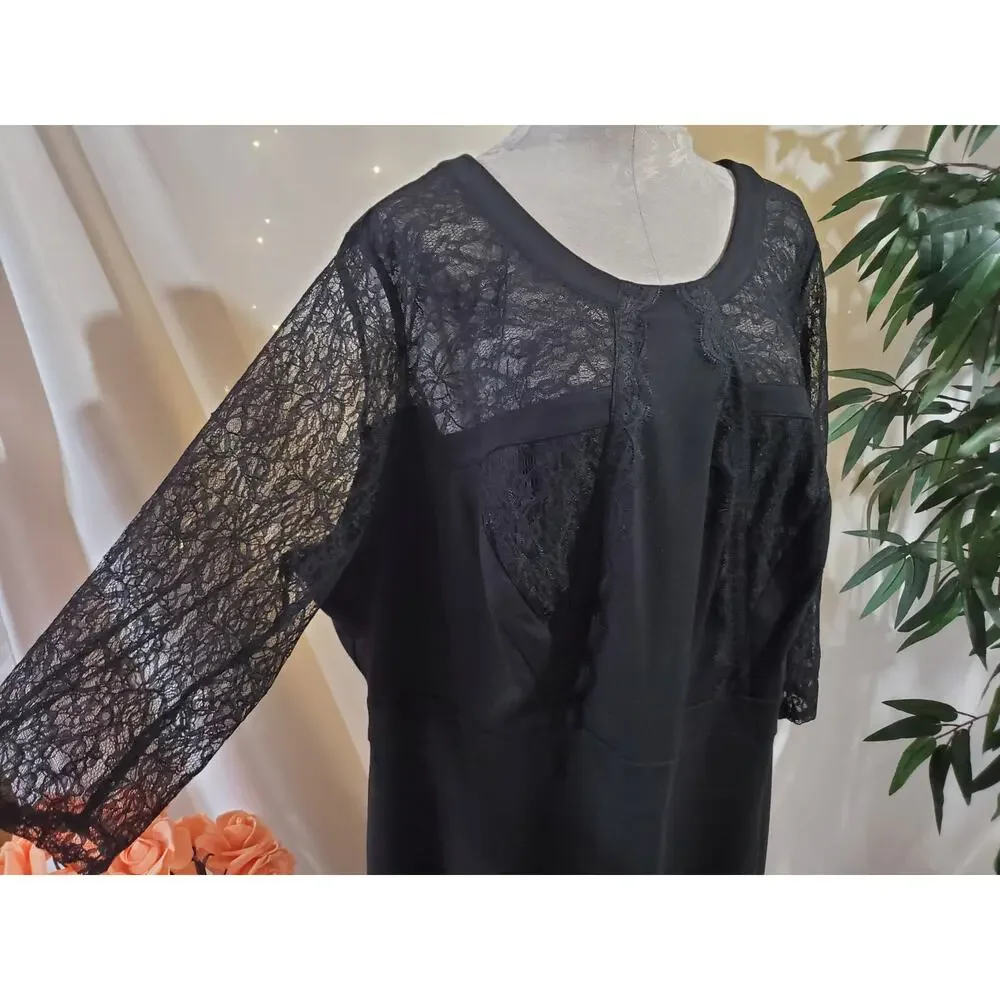 Lane Bryant Lace Sheer 3/4 Sleeve Sheath Dress Plus Size 26 Black LBD Wedding - Picture 8 of 13